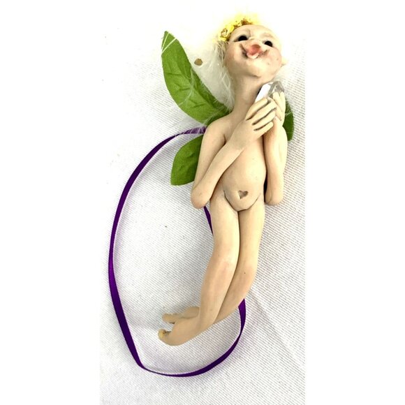 Pixie Fairy Troll Holding Crystal Ornament Handmade Polymer Clay Sculpture 5" - Picture 2 of 6